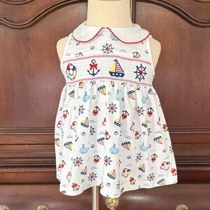 GOOD LAD Baby Girl Nautical Smocked Set Sailboat Print Bloomers 18M